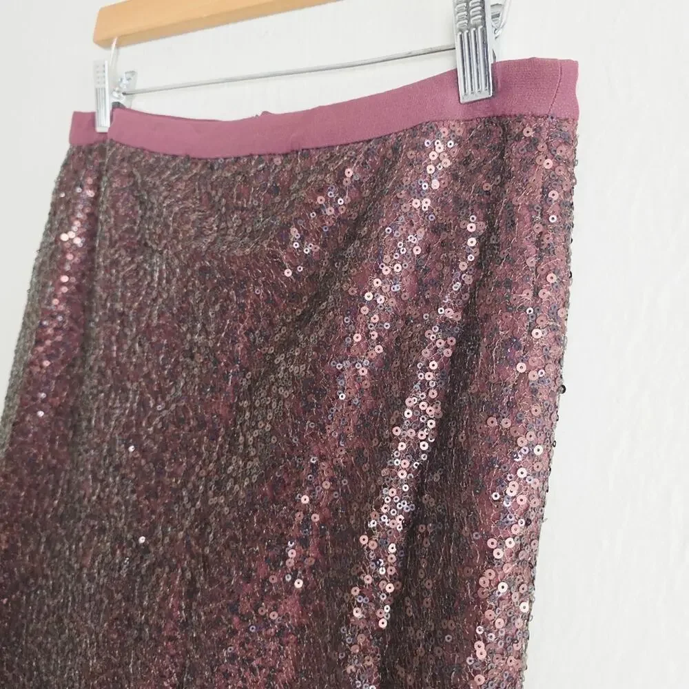 J. Crew Sequin Beaded Pencil Skirt Burgundy Wine Silk Lined NWT Size 4 Holiday